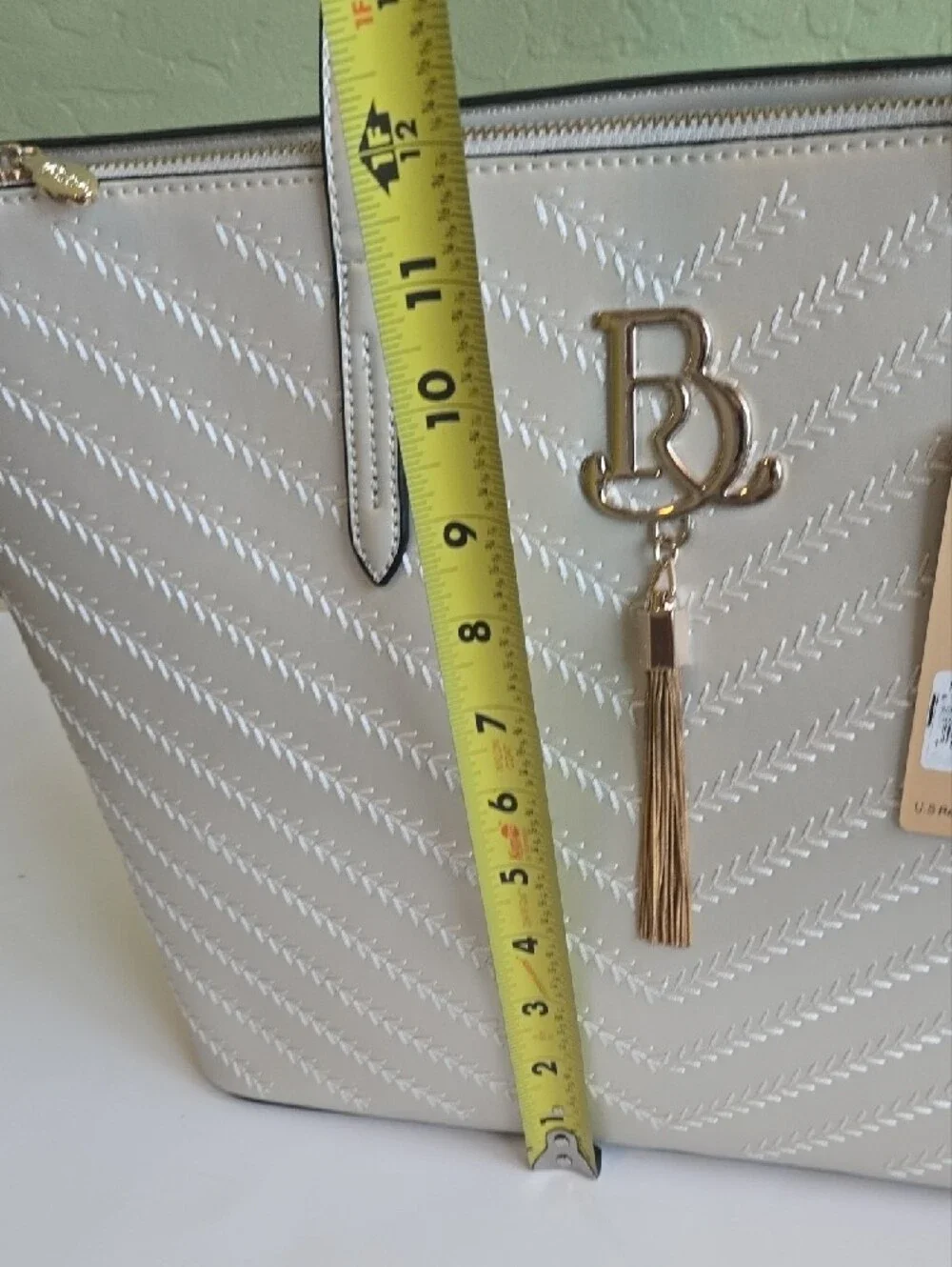 Silver Chevron Embossed Work Tote Bag NWT Large Shoulder Purse Brangio Italy NWT